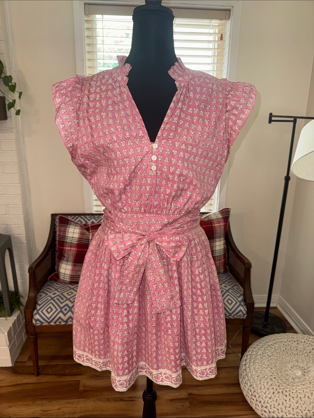 NWT MAREA by Liz Joy Pink Floral Tie-Waist Cap Sleeve Mini Dress